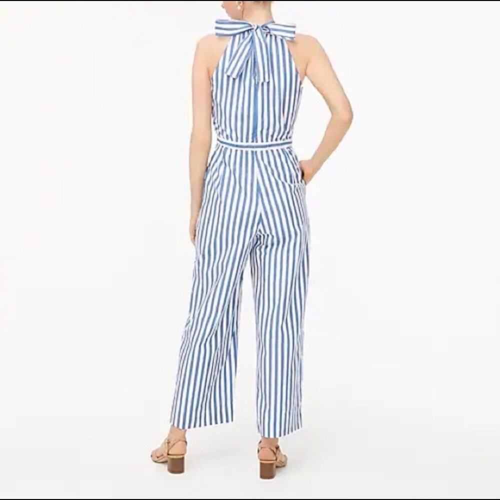 J CREW  STRIPE HALTER BOW TIE WIDE LEG JUMPSUIT